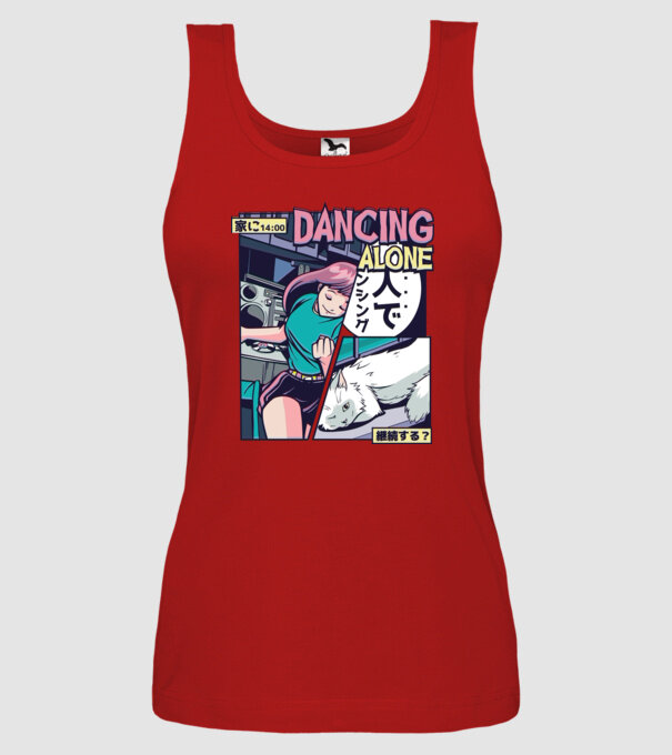 Anime Vaporwave Dancing Alone model roșu pe tricou