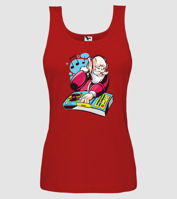Moș Crăciun DJ model roșu pe tricou