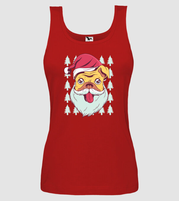 Tricou Crăciun Mops model roșu pe tricou