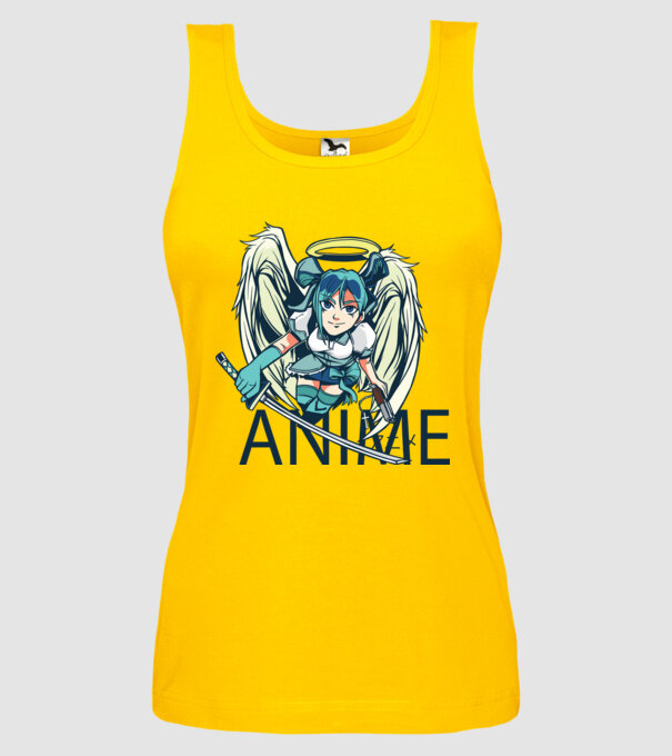 Anime fată cu sabie model galben pe tricou