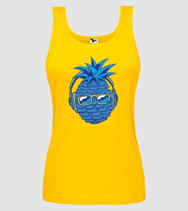 Ananas albastru cu căști model galben pe tricou