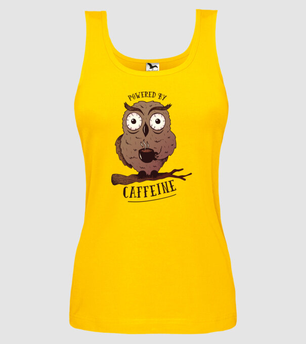 Powered by Caffeine - Tricou cu bufniță și energie de cafeină model galben pe tricou