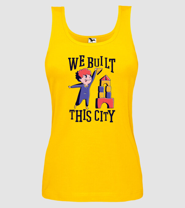 We built this city blocuri de construcție model galben pe tricou