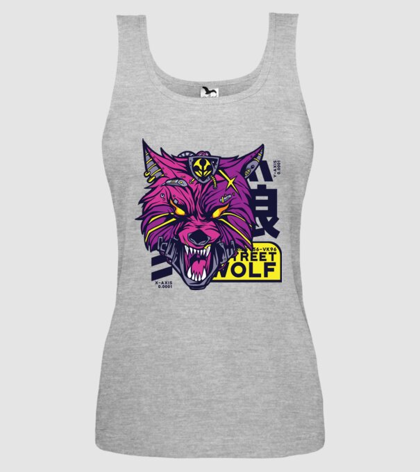 Cap de lup Cyberpunk model gri pe tricou