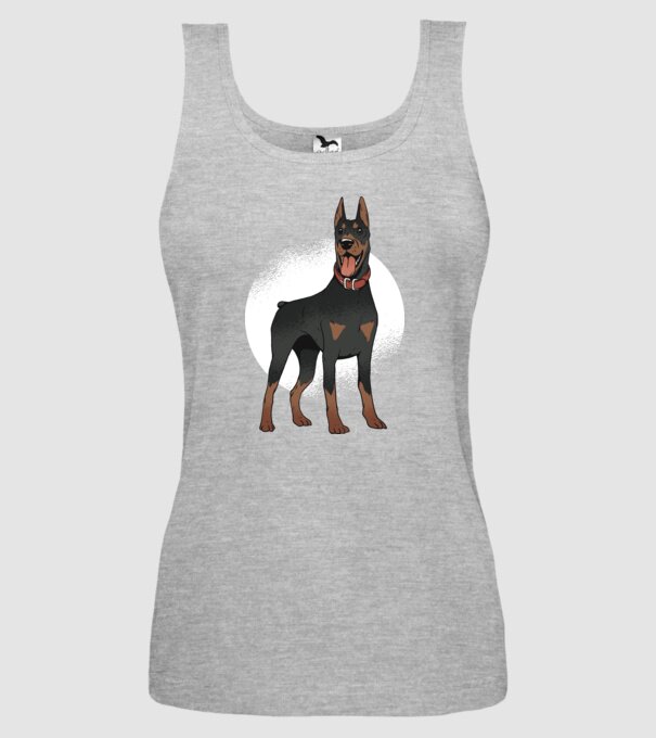Tricou cu câine dobermann model gri pe tricou