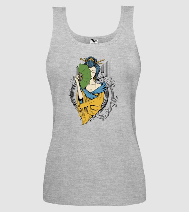 Geisha cu evantai 2 model gri pe tricou