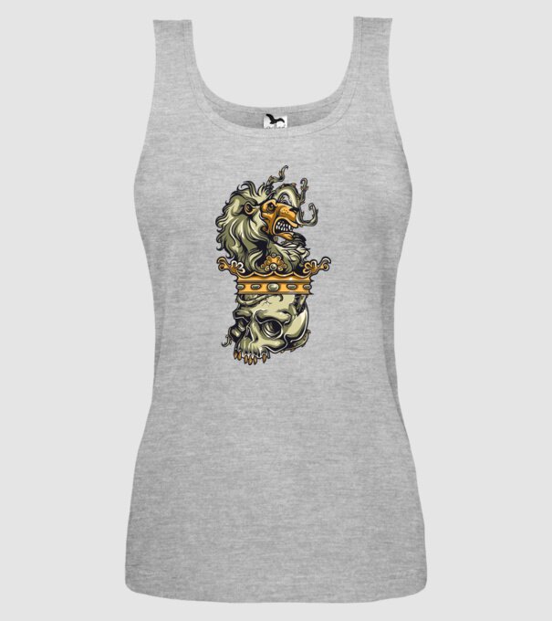 Half Lion Half Skull model gri pe tricou