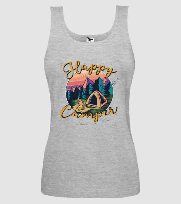 Happy Camper tricou camping model gri pe tricou