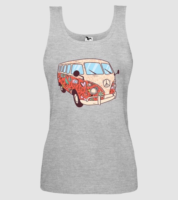 Tricou microbuz hippi retro model gri pe tricou