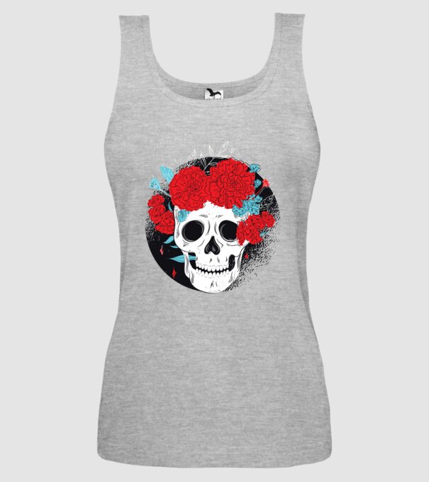 Craniu cu flori model gri pe tricou