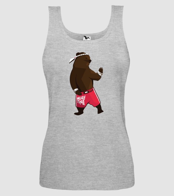 Urs Muay Thai model gri pe tricou