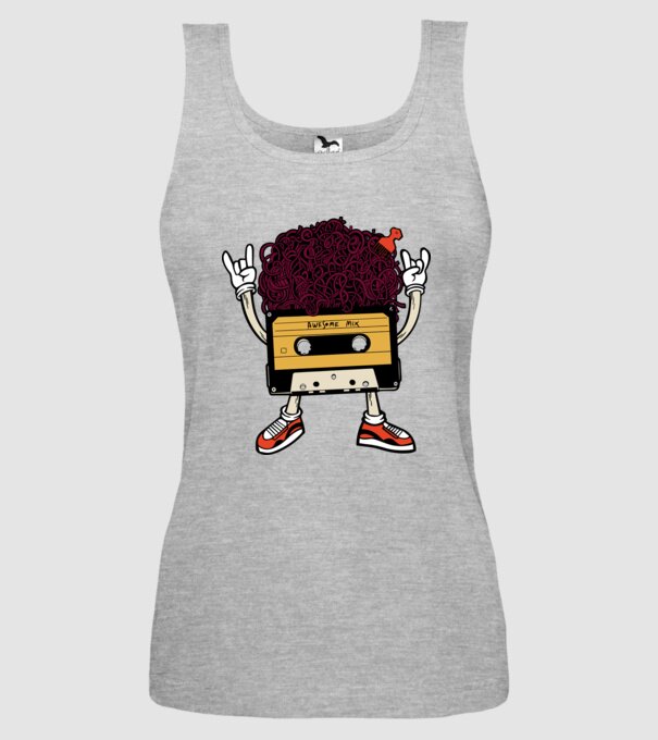 Casetă retro cu păr afro model gri pe tricou