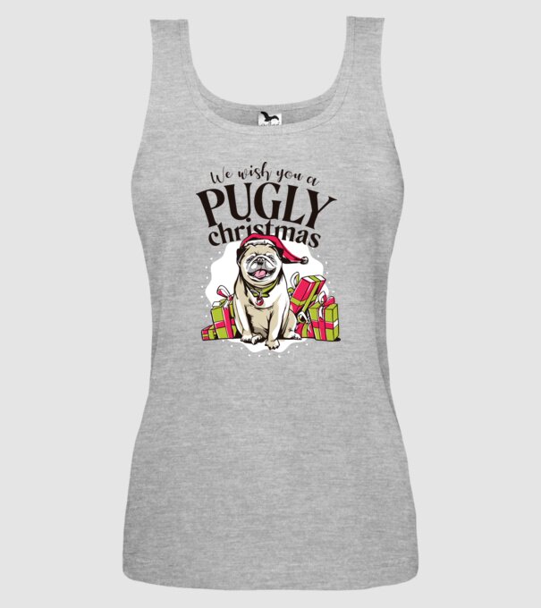 We wish You a Pugly Christmas tricou cu mops model gri pe tricou