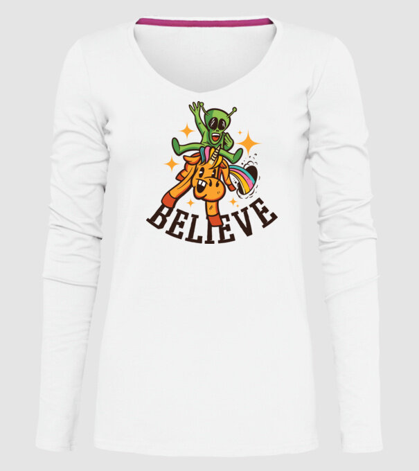 Unicorn Alien model alb pe tricou