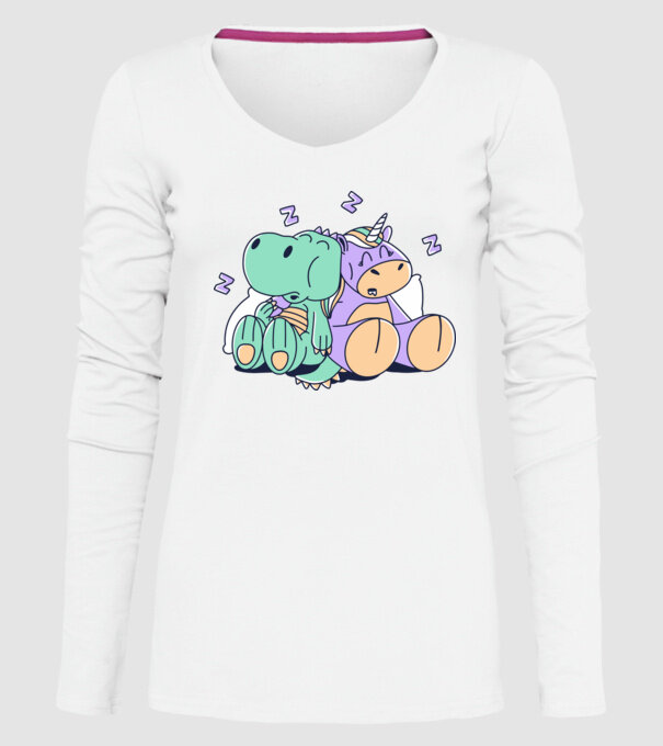 Unicorn adormit și T-rex model alb pe tricou