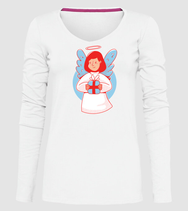 Înger cu un cadou model alb pe tricou