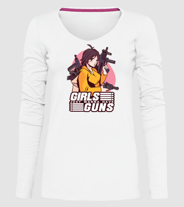 Anime fată cu armă model alb pe tricou