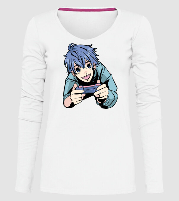 Anime băiat Gamer model alb pe tricou