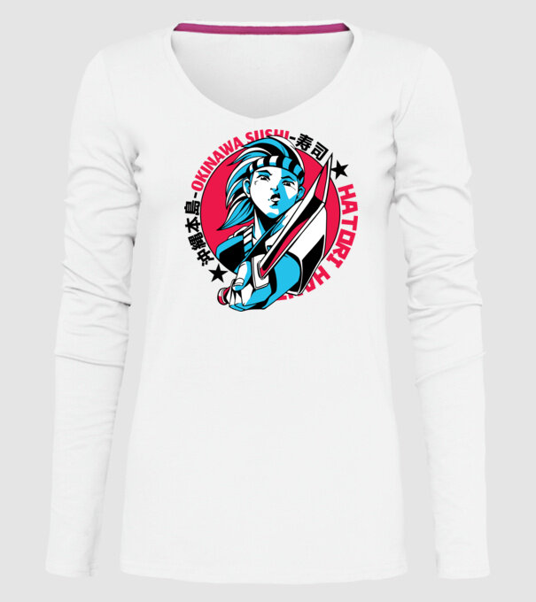 Fată Anime cu sabie model alb pe tricou