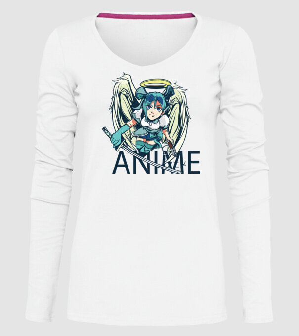 Anime fată cu sabie model alb pe tricou