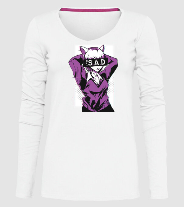 Anime fată tristă model alb pe tricou