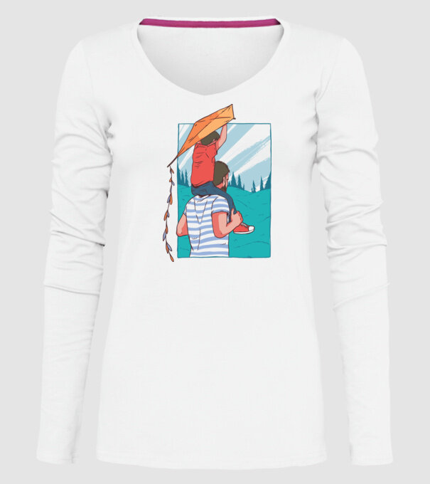 Tată-fiu înălțarea zmeului model alb pe tricou