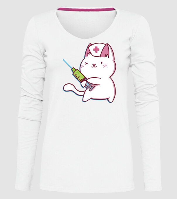 Pisică asistent medical cu vaccin model alb pe tricou