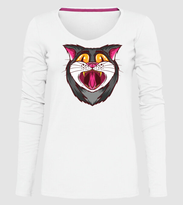 Pisică care cască model alb pe tricou