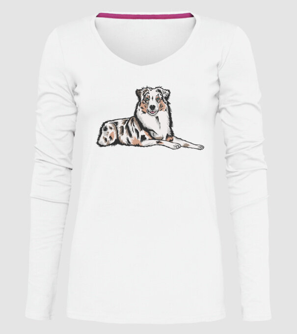 Câine ciobănesc Australian model alb pe tricou