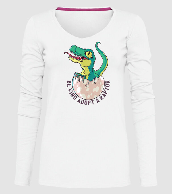 Be kind adopt a Raptor tricou cu dinozaur model alb pe tricou