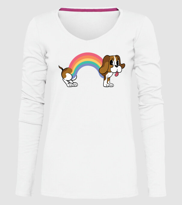 Beagle curcubeu model alb pe tricou