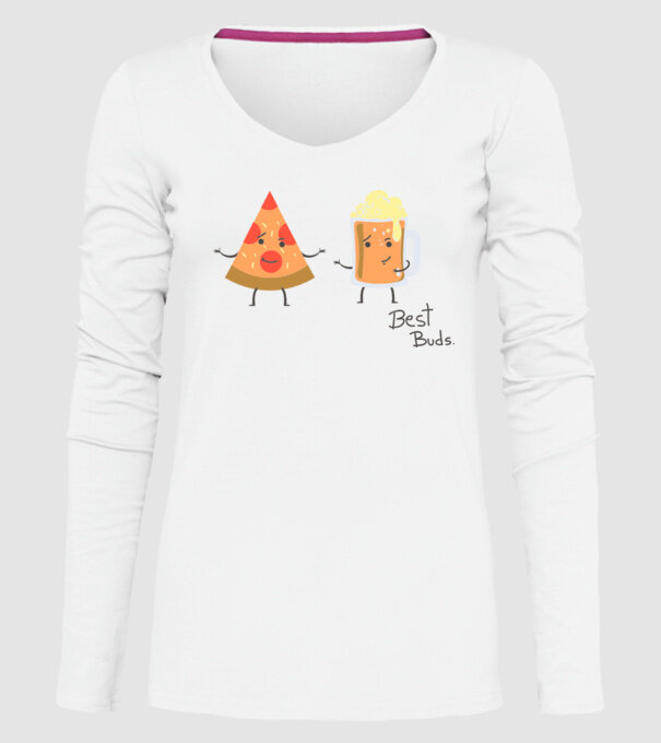 Best Buds - Pizza + Beer model alb pe tricou