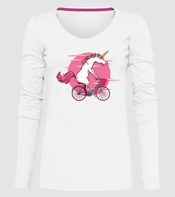 Unicorn cu bicicletă model alb pe tricou