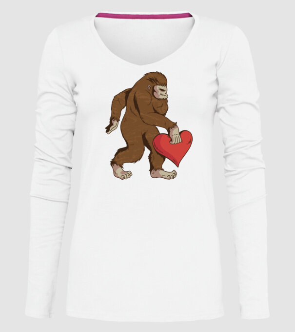 Bigfoot Yeti cu inimă model alb pe tricou
