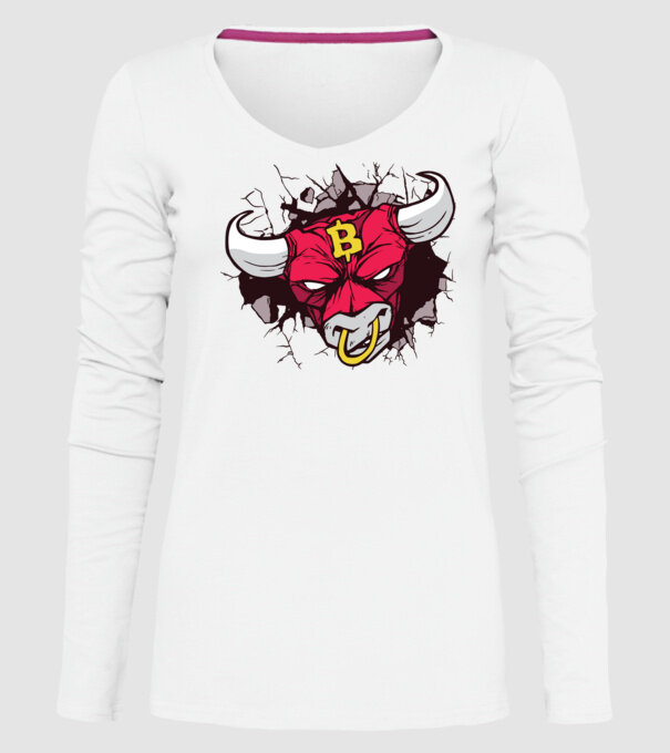 Taur Bitcoin model alb pe tricou