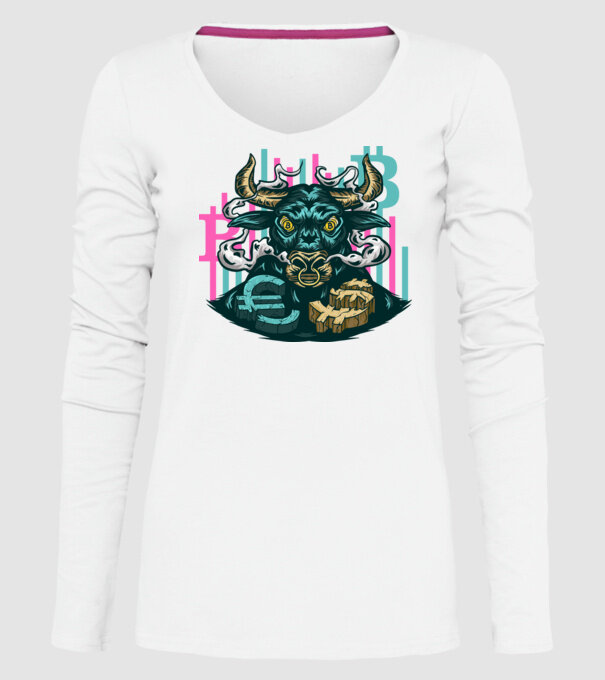 Taur Bitcoin model alb pe tricou