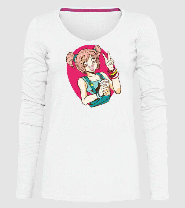 Bobba fată Anime model alb pe tricou