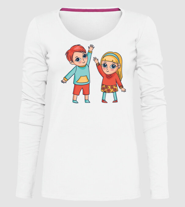 Copii fericiți model alb pe tricou