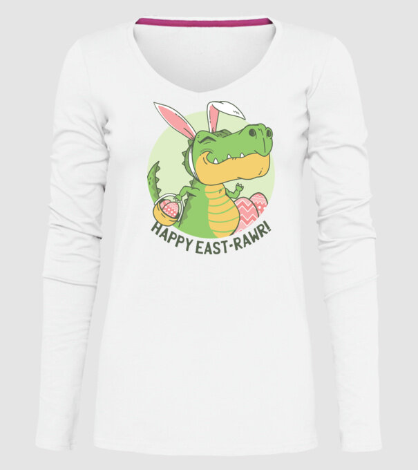 Paște Fericit tricou cu dinozaur model alb pe tricou