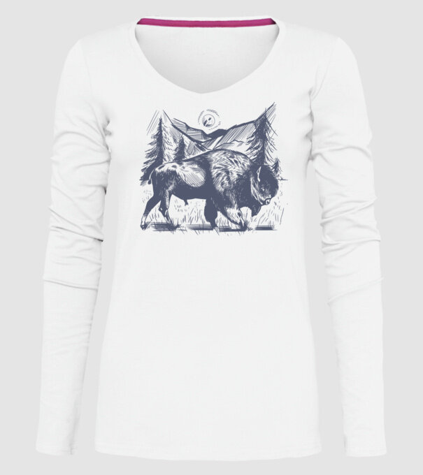 Bizon model alb pe tricou
