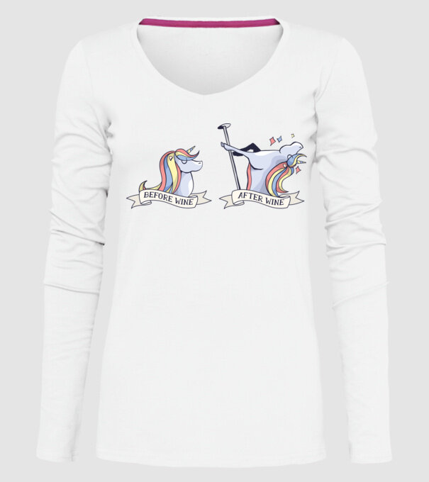 Înainte și după vin Unicorns model alb pe tricou