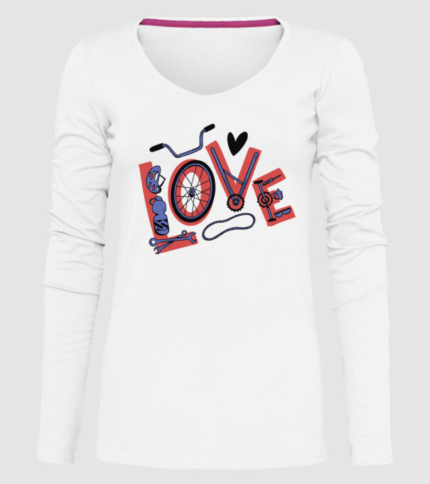 Love Bicicletă model alb pe tricou