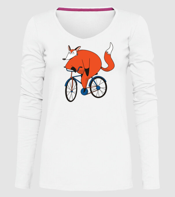 Vulpe cu bicicletă model alb pe tricou