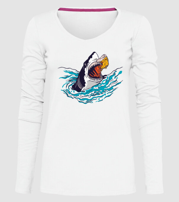 Rechin Pizza model alb pe tricou