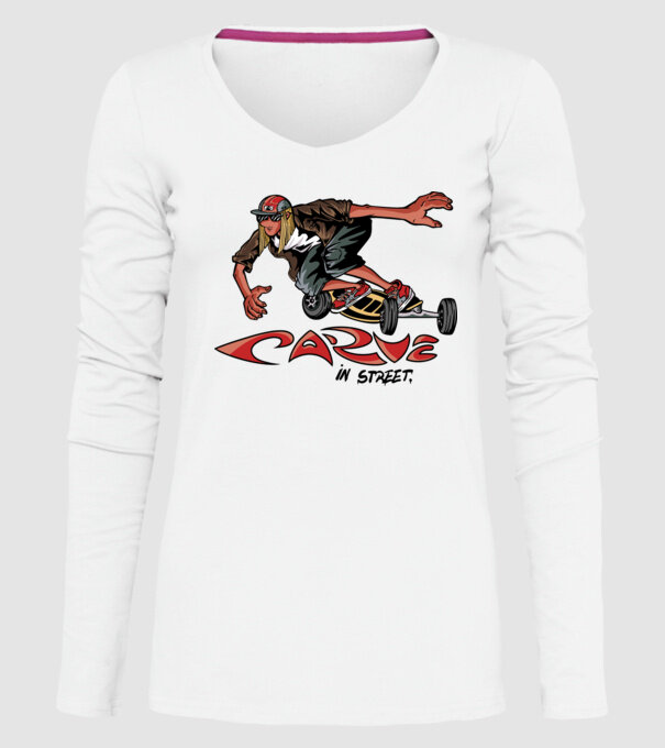 Carveboard Longboard model alb pe tricou