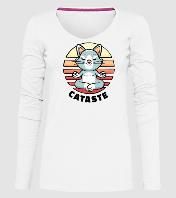 Pisică Cataste meditație model alb pe tricou
