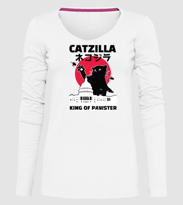 Catzilla - Pisică Godzilla model alb pe tricou