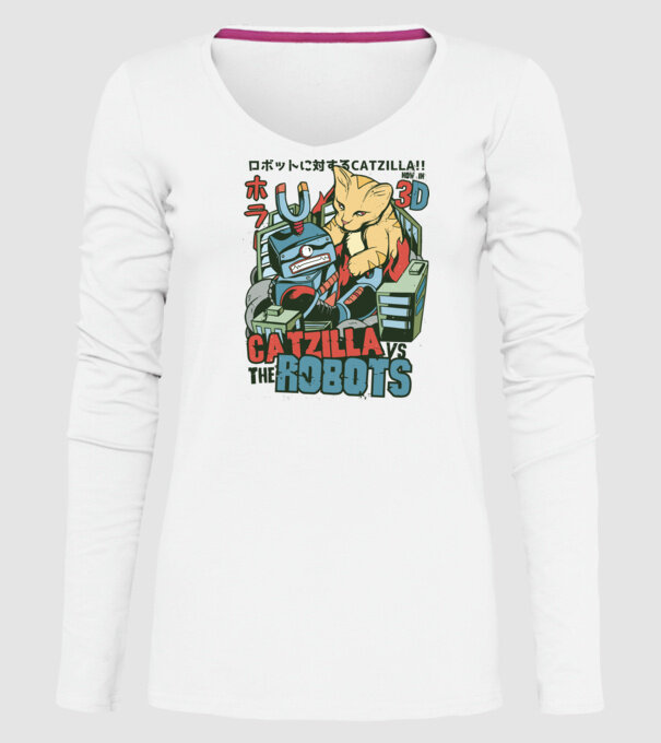 Catzilla Vs Robots model alb pe tricou