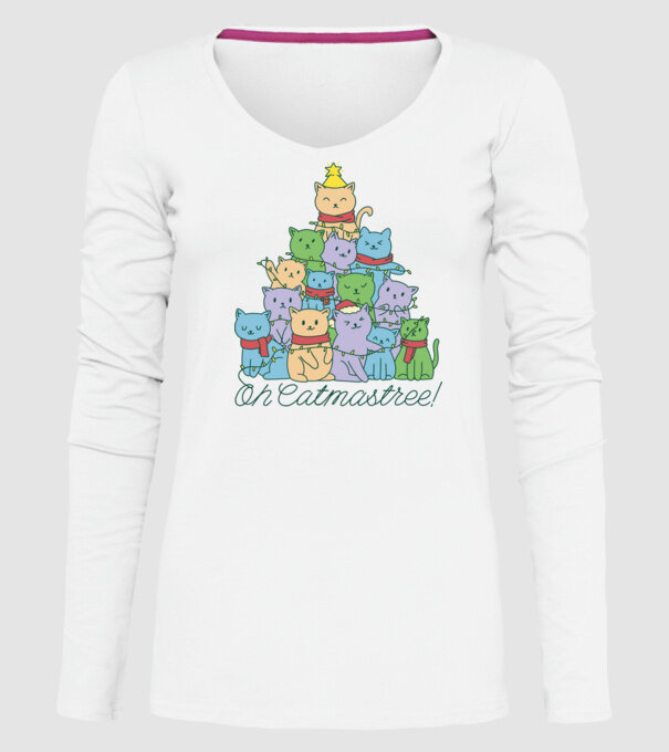 Pom de Crăciun Pisică model alb pe tricou