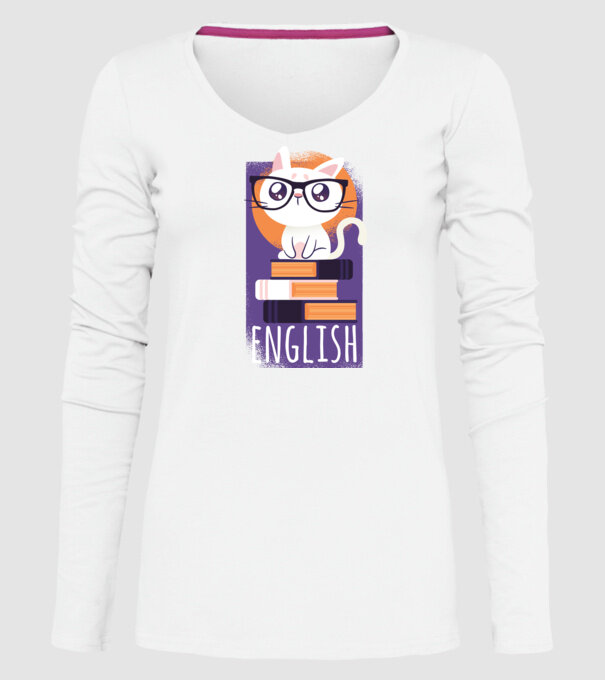 Pisică cu cărți model alb pe tricou